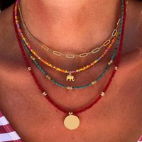 YWZIXLN Bohemian Multilayer Colorful Beads Chain Fashion Necklaces Elephant Sheet Pendant Jewelry For Women Accessories N0324