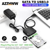 SATA to USB 3.0 Cable Adapter USB 3.0 to SATA External Hard Drive Converter With EU/US/UK Power Supply For 2.5" 3.5" HDD SSD