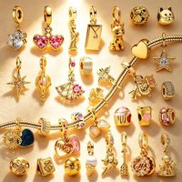 Golden Original Charms Sparkling North Star Firefly Angel Round Clip Pink Hearts Beads Fit 925 Silver Bracelets DIY Jewelry Gift