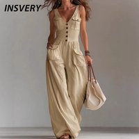 Summer Sleeveless V Neck Wide Leg Jumpsuit Women Elegant Solid Color High Waist Women Romper Female Playsuits Overalls