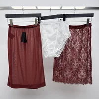 Retro sexy floral embroidery hollow lace skirt for women's new white lace underwear solid color lining skirt three piece set