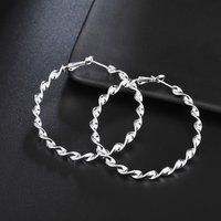 925 Sterling Silver Twisted Rope 45MM Hoop Earrings For Women Vintage Wedding Elegant Luxury Quality Jewelry Accessories