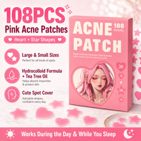 108PCS Cute Pink Heart Star Spot Cover Patches Hydrocolloid Blemish Stickers Invisible Face Patch for Daily Skin Care