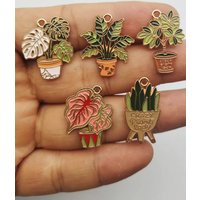 10pcs Pot Flower Charm for Jewelry Making Accessories Diy Earring Bracelet Keychain Pendant Alloy Metal Gold Plated