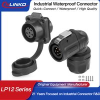 CNLINKO LP12 2~8Pin 90 Degree Waterproof Angled Electrical Connector L-Shaped Solder Cable Quick-Release Plug Socket New Arrival