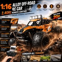 1: 16 Alloy Remote Control Car 2.4G Five-way Off-road Climbing Vehicle High-speed Drift Racing Car with Lights Outdoor Toy Gift