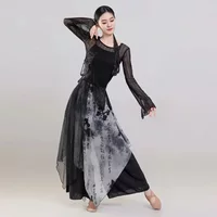New Chinese Style Ink Painting Martial Art Dance Costume Black Classical Dance Practice Clothing for Women Stage Wear