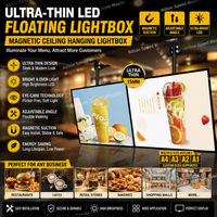 Illuminated Ultra Super Thin Slim LED Floating Light Box Led Menu Board Magnetic Ceiling Hanging Light Box for Restaurant Shop