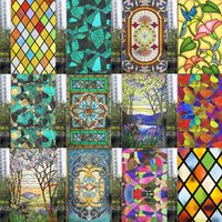 Bunte gebeizte Milchglasfolie, moderne Kunst, Geometrie-Muster, Fensteraufkleber, blickdicht, selbstklebend, europäische Heimdekoration, Privatsphäre
