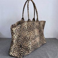 Fashion Large Capacity Handbag Leopard Pattern Tote School Work Shopping Bag Retro Canvas Shoulder Bag