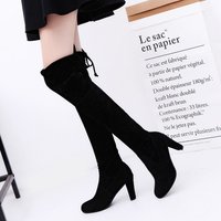 Cuissardes longues en velours à lacets pour femmes, bottes de chevalier, chaussures d'hiver en fourrure en peluche, tuyau de poêle, sur le genou, marque