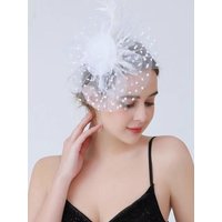 Bride Headdress Feathers Fascinator Hat Hoop Flower Mesh Hair Clip Party Mesh Hair Band Exquisite Elegant Bride Headdress Party