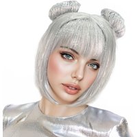 Silver Short Hair Meatball Shaped Synthetic Wig for Holiday Party Wearing Gift - Fun Costume Accessory