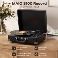 Maio S100 Riemengetriebenes Vintage-Grammophon, Schallplattenspieler, High-Fidelity-Stereo, Eingebauter Lautsprecher, 3 Geschwindigkeiten