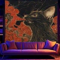 VIKAMA Prosperity Black Cat Auspicious Cloud Tapestry Living Room Wealth-Attracting Feng Shui New Chinese-Style Home Decor