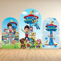 Paw Patrol Theme Arch Backdrop Cover Boys Birthday Party Background Decoration Baby Shower Photo Background Wall Stretch Fabric