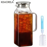 2L Glass Kettle Large Capacity Vertical Stripe Texture Design with Stainless Steel Lid and Cleaning Brush for Coffee Juice Tea