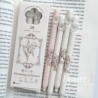 4PCS/Set Flower Gel Pen 0.5MM Quick Dry Gel Ink Pen For Students Creative Rotate Writing Pen Black Refill Neutral Pen Stationery