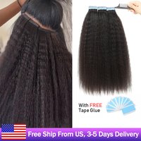 MRS HAIR Kinky Straight Tape in Extensions Tape Extensions Human Hair Cuticle Remy Yaki Tape in Hair Extensions 12-26 inch 20pcs