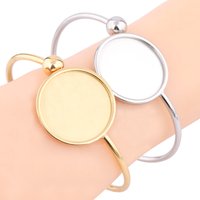 2pcs Stainless Steel Gold Plated 55mm 58mm 65mm Adjustable Cuff Bangle Base Blanks 25mm Cabochon Bracelets Bezel Settings Diy