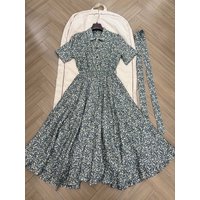New Spring/Summer Collection: High-Quality, Stylish Linen Printed Dress — Featuring a Loose, Flowing Hem Design (Women's)