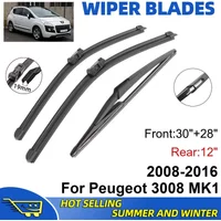 3PCS For Peugeot 3008 MK1 2008-2016 30" + 28"+ 12" Front Rear Wiper Blades Windshield Windscreen Window Cutter Accessories