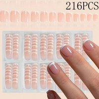 216pcs/Box White French Pointed Nail Press, Short Square Fake Nail Press, Acrylic Bare Pink Nail Press, Suitable For Women