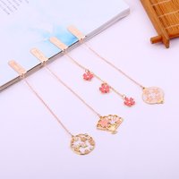 Romantic Cherry Blossoms Metal Bookmark Chain Pendant Marque Page Book Accessories School Supplies Student Stationery Kids Gifts
