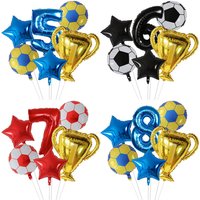 6pcs Number Foil Globos Football Balloons World Trophy Ball Soccer Children's Boy Birthday Party Decorations Kids Sports Gift