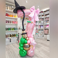 51-Piece Witch Hat and Broom-Themed Pink Number 1-9 Birthday Party Decorations Foil Balloons for Kids' Party Room Decor