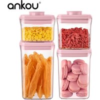 ANKOU 4PCS Set Kitchen Airtight Food Storage Containers 320/500/900/1200ml Clear Plastic Jar for Candy Cookie Grain BPA Free