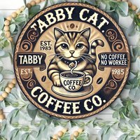 A Rural-Style Cat Cafe Sign, 20.32X20.32 cm Round, Featuring a Classic Wooden Vintage Design, Perfect for a Country-Style Kitche