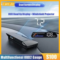 OBD Car Hud Gauge, Head Up Display + Windshield Projector Dual Dislay Screen, Car Digital Speedometer, RPM OBD2 Display Meter