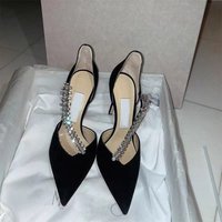 Black High Heels 2024 New Pointed Hollow Rhinestone Fine Heel Banquet Women's Shoes
