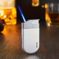 Ultra-Thin Metal Windproof Lighter | 30° Oblique Blue Flame, Visible Oil Window, Refillable Butane Portable Lighter for Men Gift