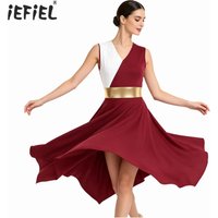 Womens Gymnastics Ballet Lyrical Christian Dance Prom Party Dress V Neck Irregular Hem Modern Liturgical Praise Dance Costume