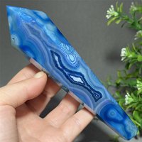 Natural Beautiful Pattern Blue Agate Free-Form Scepter Mineral Crystal Energy Witchcraft Healing Spiritual Home Decoration Gift