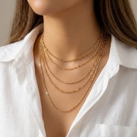 Minimalist Fashion Layered Stacked Chains Necklace for Women Dainty Gold Color Charm Flat Chain Necklaces Party Wedding Jewelry