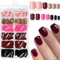 144pcs Pressed French Short Square False Nails In Solid Color Design Reusable Acrylic False Nails Are Suitable For Home Diy