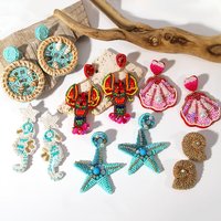 Lifefontier Blue Starfish Ocean Handmade Beaded Drop Earrings For Women Unusual Pearl Crystal Summer Earring Jewelry Gifts