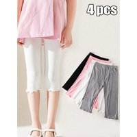 4Pcs Girls Capri Leggings 2-11Y Ruffle Hem Soft Breathable Polyester Spandex Kids Shorts for Anti-Exposure Daily Summer Wear