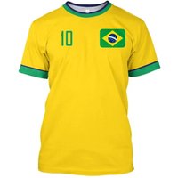 Brazil National Team #10 Soccer Jersey T-Shirt, Brazil Flag Print Football Tee, Quick Dry Breathable Top For Men Women Children