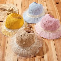 Sweet Girls Lace BucketHats Children PrincessSummer Sun Hat HolidayBeach Caps For Kids (50-52cm)