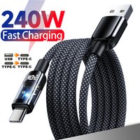 240W Super Fast Charging Nylon Type C Data Cable LED Current Voltage Display Compatible For iPhone 15/16 Xiaomi Samsung Honor