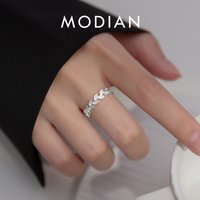 MODIAN 925 Sterling Silver Fresh Simple Leaves Adjustable Finger Ring Fashion Stackable Jewelry For Women Valentine's Day Gifts