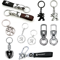 Leather Alloy Car Logo Key Rings Holder Keychains Pendant for For Peugeot RCZ 108 206 208 301 308 407 408 2008 3008 4008 5008