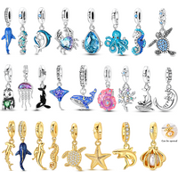 925 Sterling Silver Summer Charms Beads Crab Dolphin Turtle Octopus Pendant Fit Original Bracelet For Women Girl DIY Party Gifts