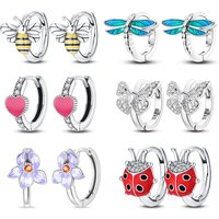 Women's Spring 925 Silver Butterfly Dragonfly Flowers Color Original Romantic Sweet Earrings Fit for Party Delicate Gift Jewelry