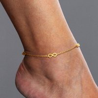 Four Infinity 18K Gold Color Plated Waterproof Stainless Steel Dainty Chain Anklets To Girls,Minimalist Jewelry Anklet For Beach