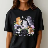 Floral Cat T Shirt Vintage Aesthetic Kitten With Butterflies